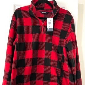 Lands End Women's L Buffalo Plaid Fleece 1/4 Zip Pullover Red Black NWT Flawed